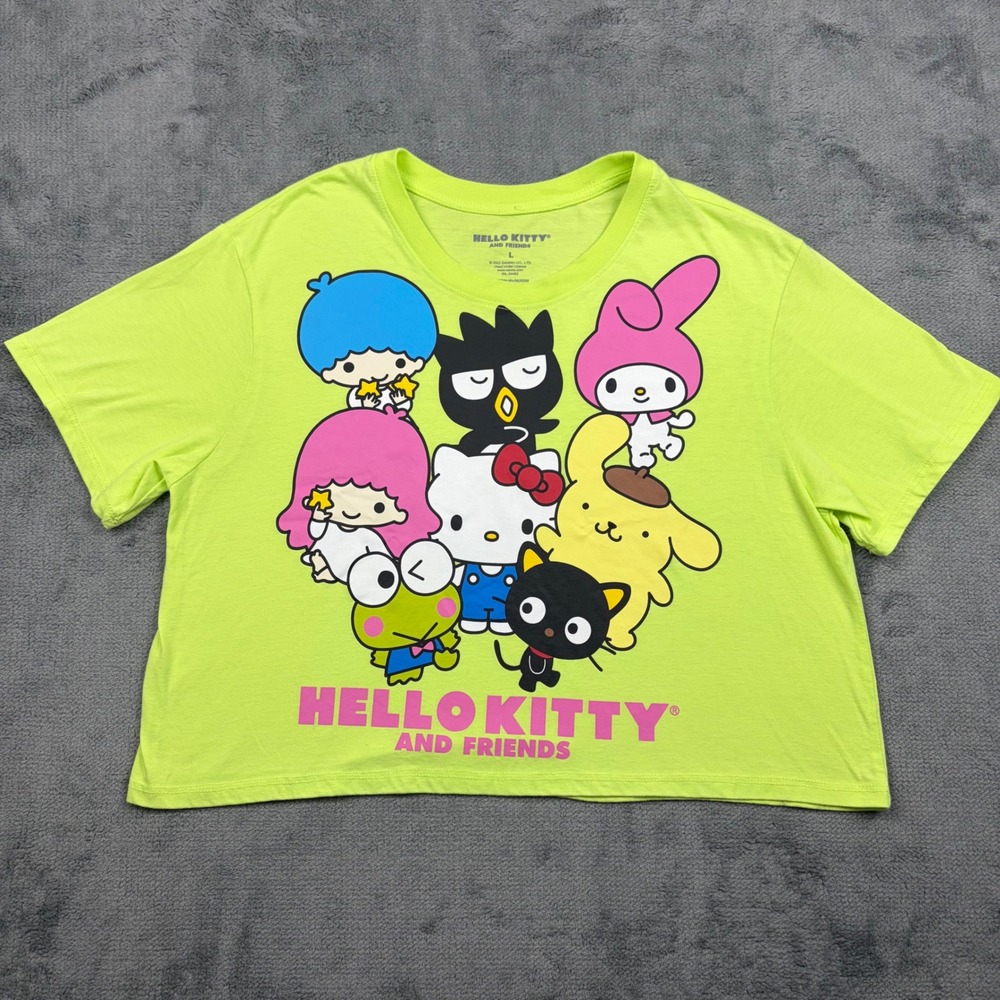 Sanrio Hello Kitty and Friends Neon Lime Green Graphic Crop T-Shirt Large